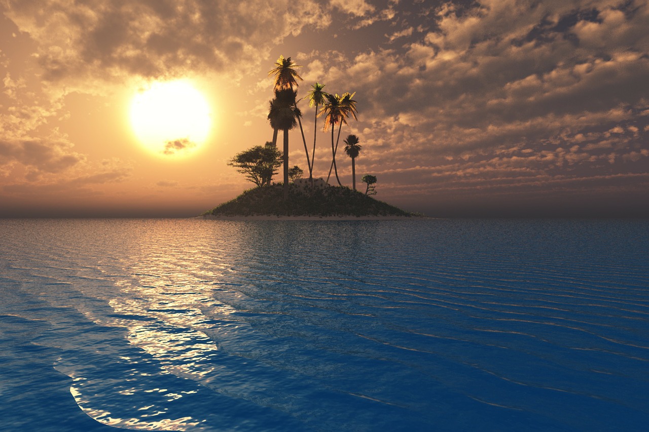 ジグソーパズルのヒント：無人島と夕日