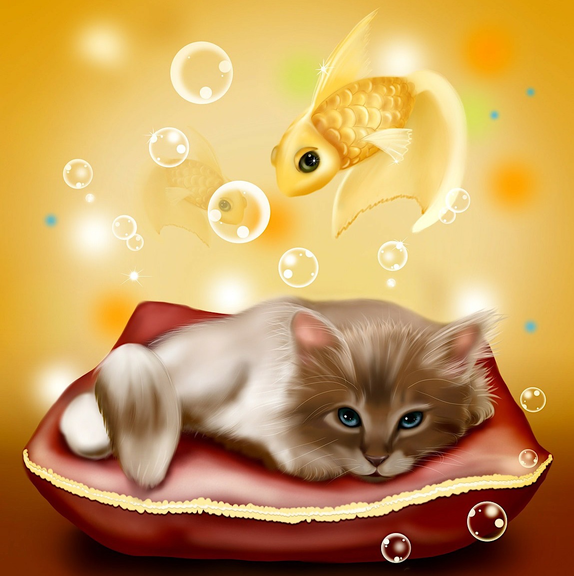 ジグソーパズルのヒント：猫と金魚