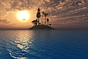 無料ジグソーパズルゲーム「無人島と夕日」
