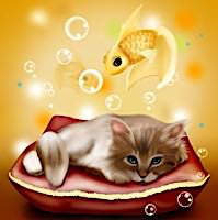無料ジグソーパズルゲーム「猫と金魚」