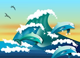 無料ジグソーパズルゲーム「波乗りイルカ」