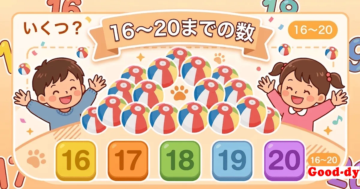 数え方・数字ゲーム「いくつ？（16〜20）」- 絵の数をかぞえて当てる知育ゲーム